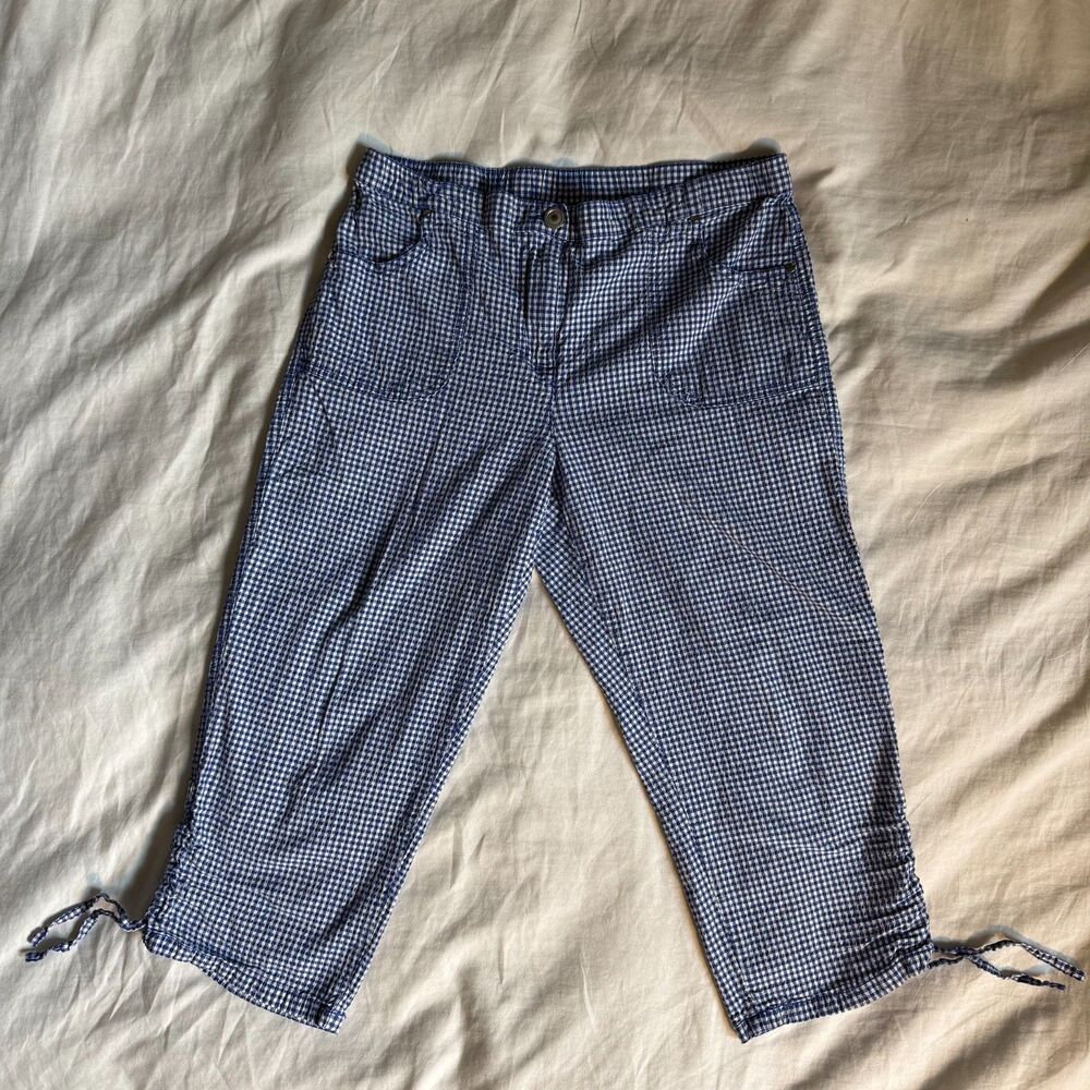 Y2K Blue Gingham Tie Hem Capri Pants